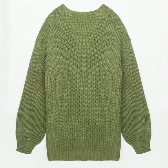 Army Green Casual Women's Solid Drop Shoulder Open Front Cardigan - Picture 7 of 8